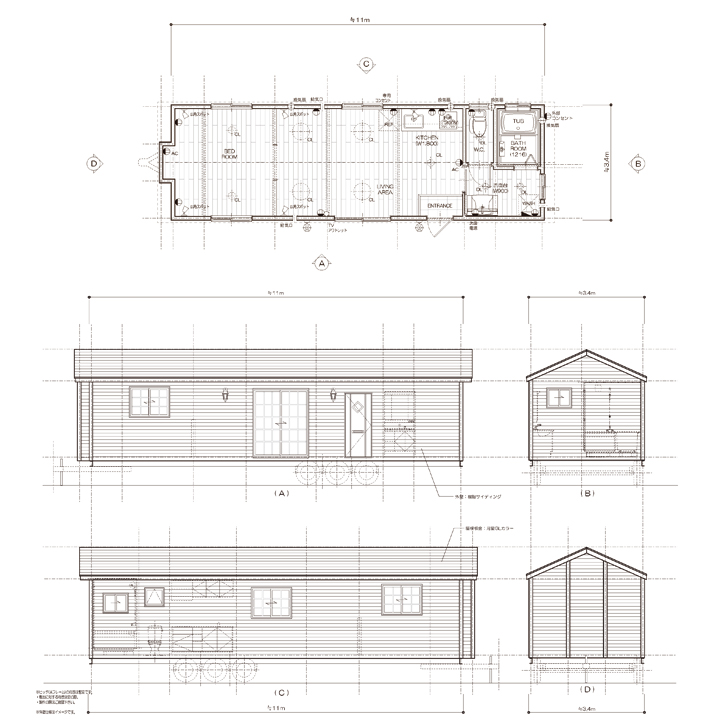 フロアプラン標準仕様G1134：11ｍ×3.4ｍ