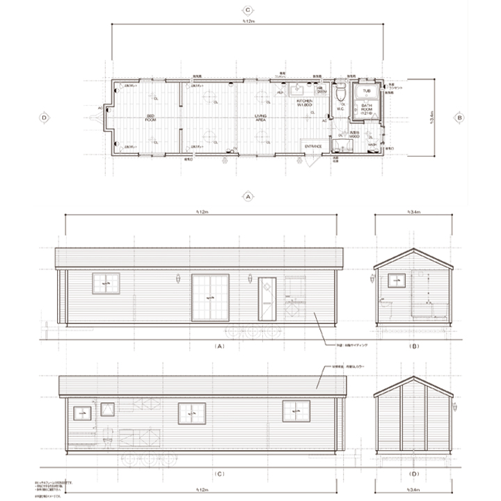 フロアプラン標準仕様G1234：12ｍ×3.4ｍ